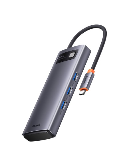 HUB 6in1 prijungimo stotelė USB-C 3xUSB 3.2 1xPower Delivery SD kortelių skaitytuvas 1x TF kortelių skaitytuvas pilkas