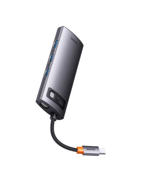 HUB 6in1 prijungimo stotelė USB-C 3xUSB 3.2 1xPower Delivery SD kortelių skaitytuvas 1x TF kortelių skaitytuvas pilkas