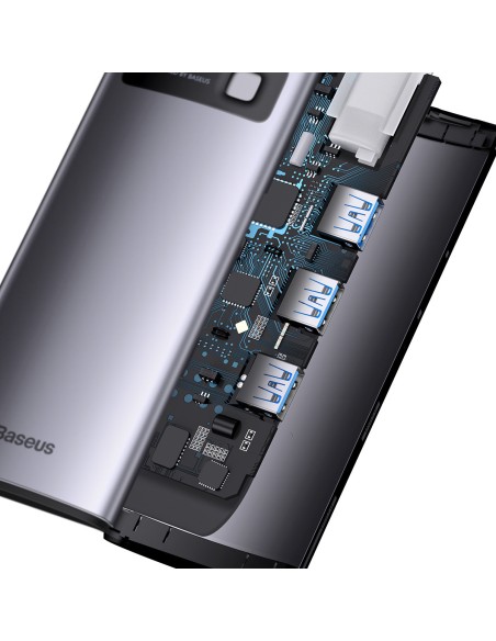 HUB 6in1 prijungimo stotelė USB-C 3xUSB 3.2 1xPower Delivery SD kortelių skaitytuvas 1x TF kortelių skaitytuvas pilkas