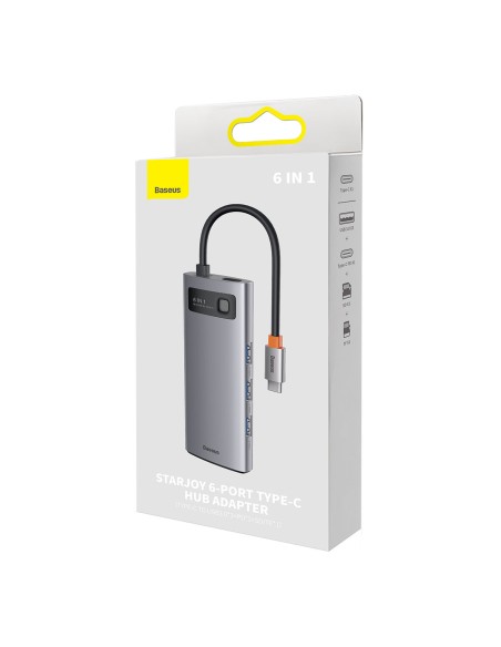 HUB 6in1 prijungimo stotelė USB-C 3xUSB 3.2 1xPower Delivery SD kortelių skaitytuvas 1x TF kortelių skaitytuvas pilkas