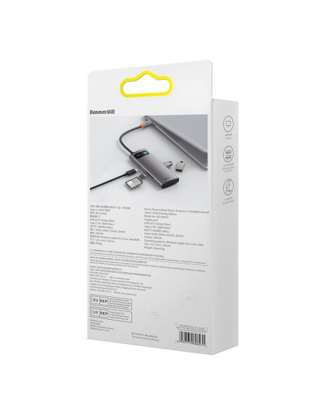 HUB 6in1 prijungimo stotelė USB-C 3xUSB 3.2 1xPower Delivery SD kortelių skaitytuvas 1x TF kortelių skaitytuvas pilkas