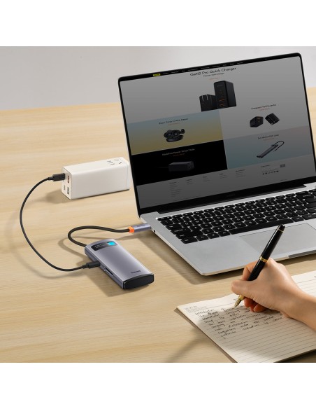 HUB 6in1 prijungimo stotelė USB-C 3xUSB 3.2 1xPower Delivery SD kortelių skaitytuvas 1x TF kortelių skaitytuvas pilkas