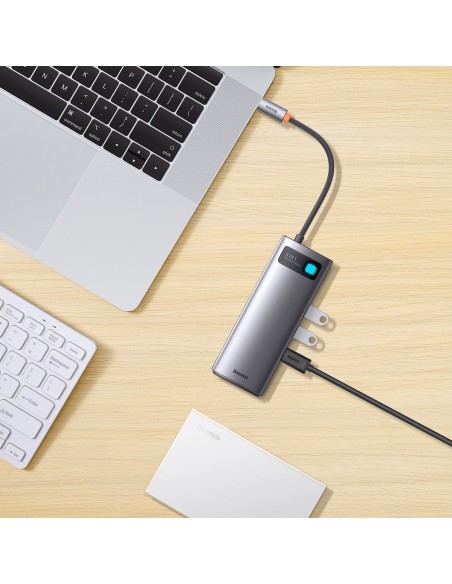 HUB 6in1 prijungimo stotelė USB-C 3xUSB 3.2 1xPower Delivery SD kortelių skaitytuvas 1x TF kortelių skaitytuvas pilkas