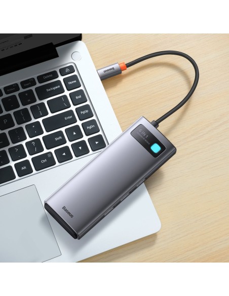 HUB 6in1 prijungimo stotelė USB-C 3xUSB 3.2 1xPower Delivery SD kortelių skaitytuvas 1x TF kortelių skaitytuvas pilkas