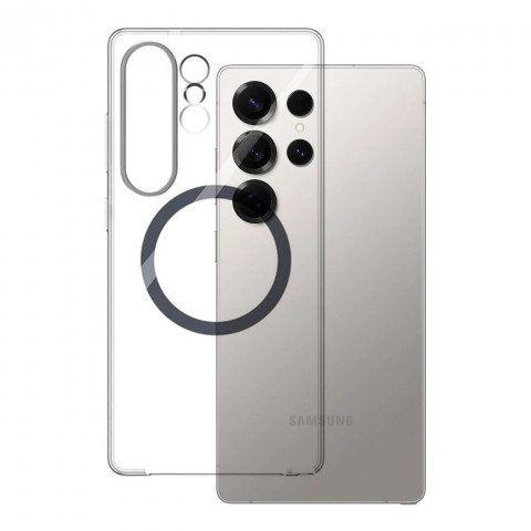 
„Samsung Galaxy S25 Ultra“ skaidrus magnetinis dėklas su žiedu – permatomas
