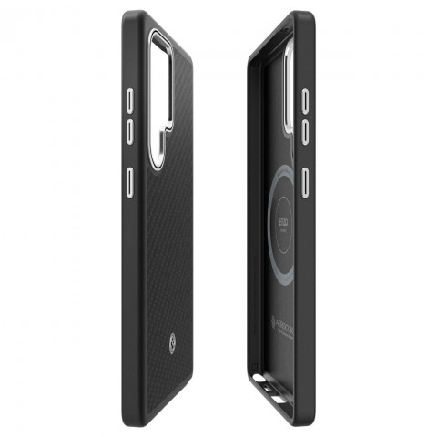 
„Spigen Enzo“ aramidinis silikoninis dėklas su „MagFit“ žiedu, skirtas „Samsung Galaxy S25 Ultra“ – juodas
