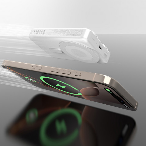 
Išorinė baterija K29 10000mAh MagSafe metalinis dėklas, stovas, laidai, USB-C, iPhone Lightning, PD 20W - pilka
