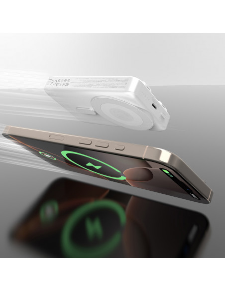 
Išorinė baterija K29 10000mAh MagSafe metalinis dėklas, stovas, laidai, USB-C, iPhone Lightning, PD 20W - pilka
