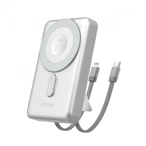 
Išorinė baterija K29 10000mAh MagSafe metalinis dėklas, stovas, laidai, USB-C, iPhone Lightning, PD 20W - sidabrinė
