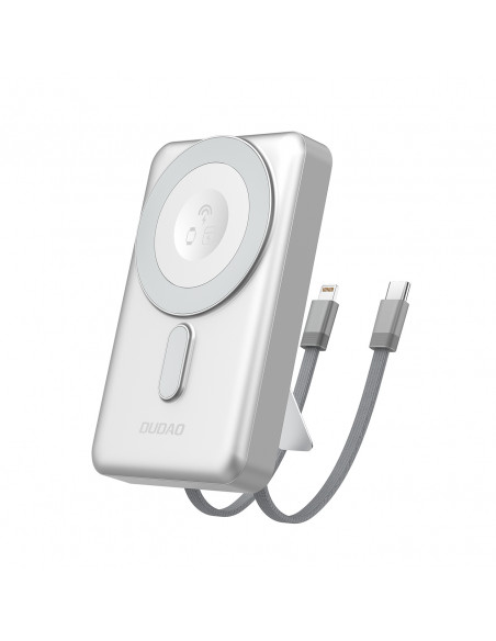 
Išorinė baterija K29 10000mAh MagSafe metalinis dėklas, stovas, laidai, USB-C, iPhone Lightning, PD 20W - sidabrinė
