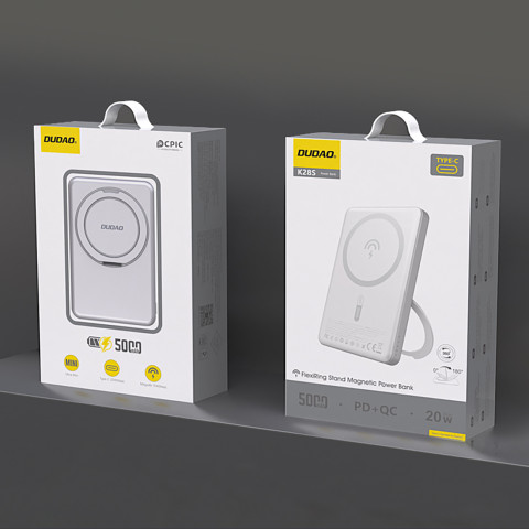 
K28 10000mAh „MagSafe“ išorinė baterija su metaliniu korpusu ir PD stovu, 22,5 W – sidabrinė
