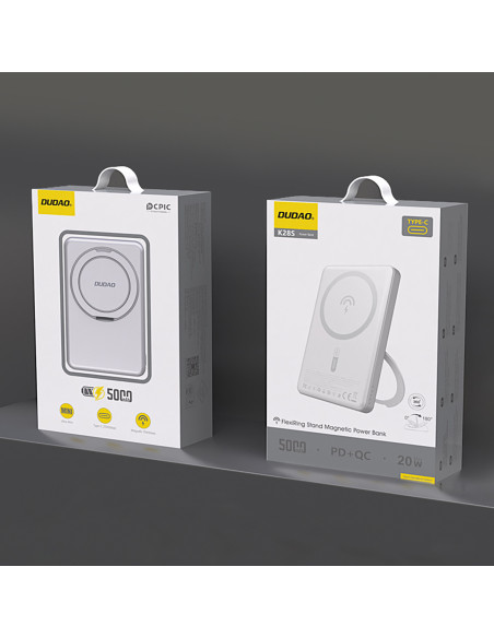 
K28 10000mAh „MagSafe“ išorinė baterija su metaliniu korpusu ir PD stovu, 22,5 W – sidabrinė
