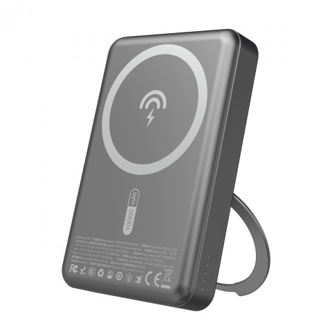 
K28 10000mAh „MagSafe“ išorinė baterija su metaliniu korpusu ir PD stovu, 22,5 W – pilka
