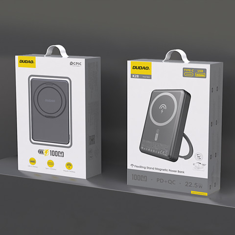 
K28 10000mAh „MagSafe“ išorinė baterija su metaliniu korpusu ir PD stovu, 22,5 W – pilka
