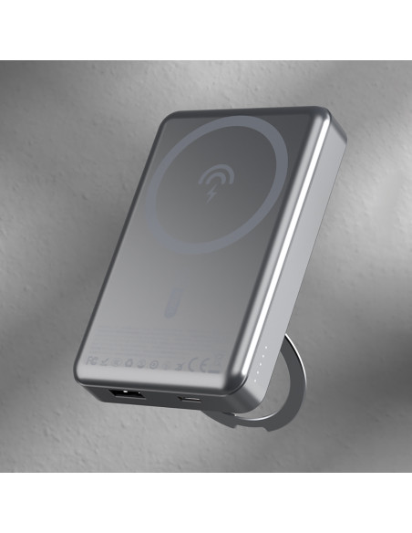 
K28 10000mAh „MagSafe“ išorinė baterija su metaliniu korpusu ir PD stovu, 22,5 W – pilka
