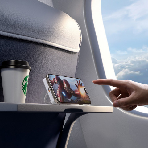 
K28 10000mAh „MagSafe“ išorinė baterija su metaliniu korpusu ir PD stovu, 22,5 W – pilka
