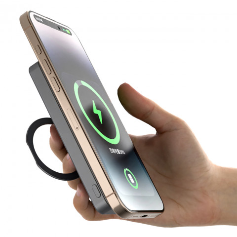 
K28 10000mAh „MagSafe“ išorinė baterija su metaliniu korpusu ir PD stovu, 22,5 W – pilka
