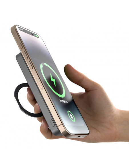 
K28 10000mAh „MagSafe“ išorinė baterija su metaliniu korpusu ir PD stovu, 22,5 W – pilka
