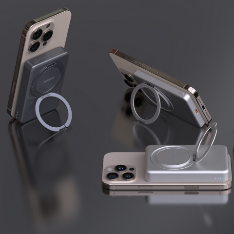 
K28 10000mAh „MagSafe“ išorinė baterija su metaliniu korpusu ir PD stovu, 22,5 W – pilka
