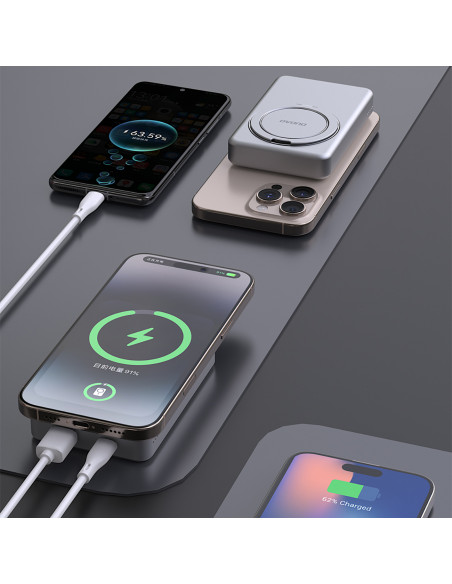 
K28 10000mAh „MagSafe“ išorinė baterija su metaliniu korpusu ir PD stovu, 22,5 W – pilka
