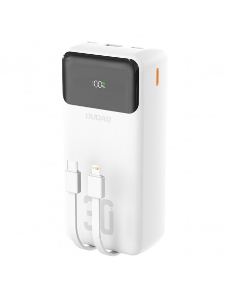 
30000mAh išorinė baterija su integruotais PD laidais, 22,5 W – balta
