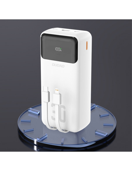 
30000mAh išorinė baterija su integruotais PD laidais, 22,5 W – balta
