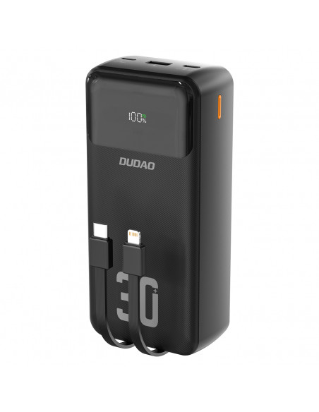 
30000mAh išorinė baterija su integruotais PD laidais, 22,5 W - juoda
