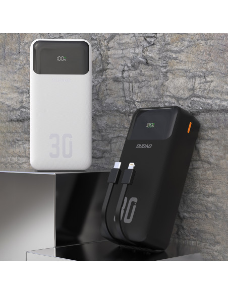 
30000mAh išorinė baterija su integruotais PD laidais, 22,5 W - juoda
