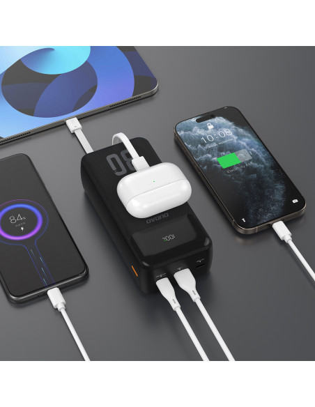 
30000mAh išorinė baterija su integruotais PD laidais, 22,5 W - juoda
