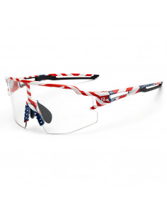
Fotochrominiai dviračių akiniai su UV filtru ir recepto įdėklu – baltos spalvos JAV raštas
