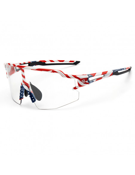 
Fotochrominiai dviračių akiniai su UV filtru ir recepto įdėklu – baltos spalvos JAV raštas
