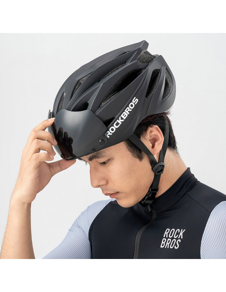 
Unisex dviračio šalmas su nuimamu skydeliu ir UV-C filtro akiniais – juodas
