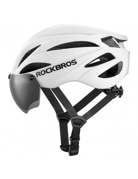 
Unisex dviračio šalmas su nuimamu skydeliu ir apsauginiais akiniais nuo UV spindulių - matinės baltos spalvos
