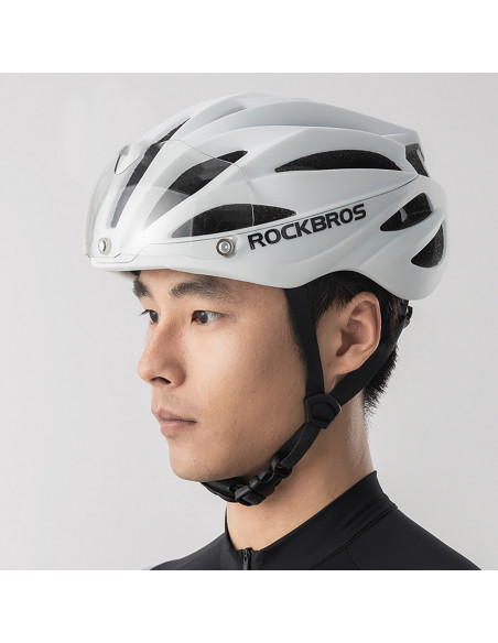 
Unisex dviračio šalmas su nuimamu skydeliu ir apsauginiais akiniais nuo UV spindulių - matinės baltos spalvos
