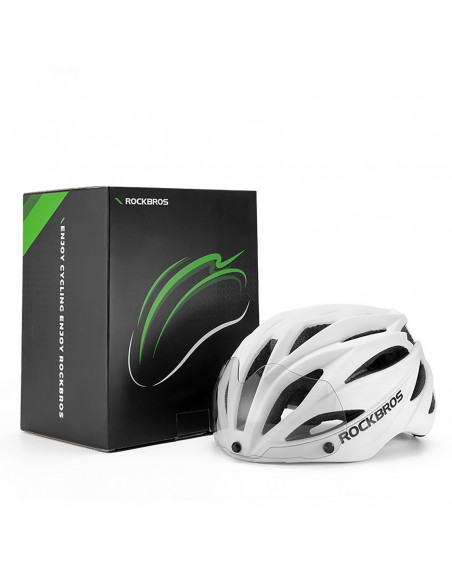 
Unisex dviračio šalmas su nuimamu skydeliu ir UV-C filtro akiniais – baltas
