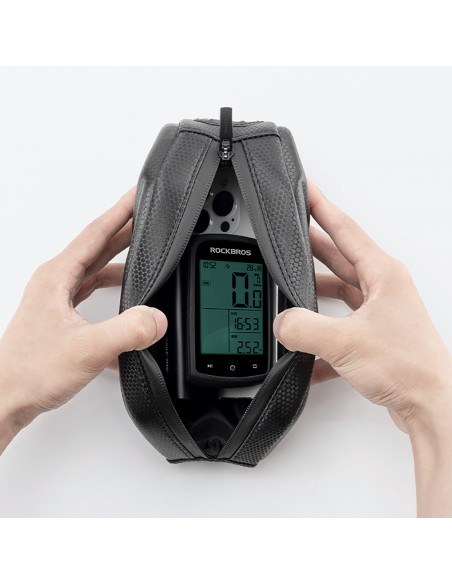 
Vandeniui atsparus, tvirtas dviračio rėmo krepšys 1,4 l - juodas
