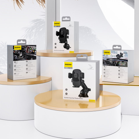 
F2N+ automobilinis išmaniojo telefono laikiklis su siurbtuku, gravitacijos funkcija, 360 laipsnių – juodas
