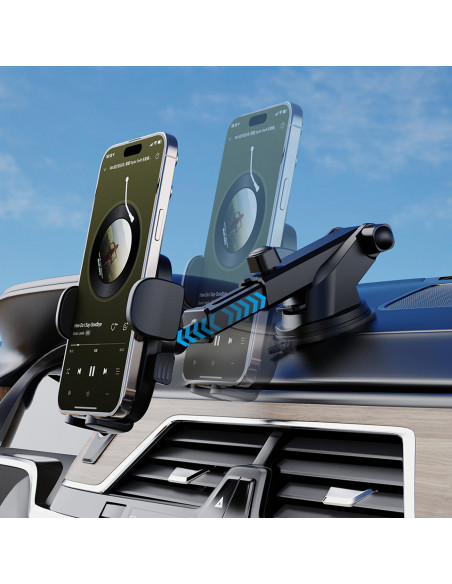 
F2N+ automobilinis išmaniojo telefono laikiklis su siurbtuku, gravitacijos funkcija, 360 laipsnių – juodas
