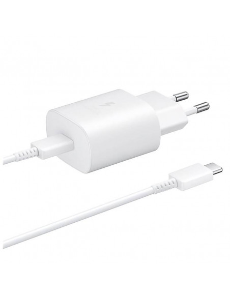 
„Samsung USB-C“ 25 W sieninis įkroviklis su USB-C laidu – baltas
