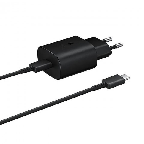 
„Samsung USB-C“ 25 W sieninis įkroviklis su USB-C laidu – juodas
