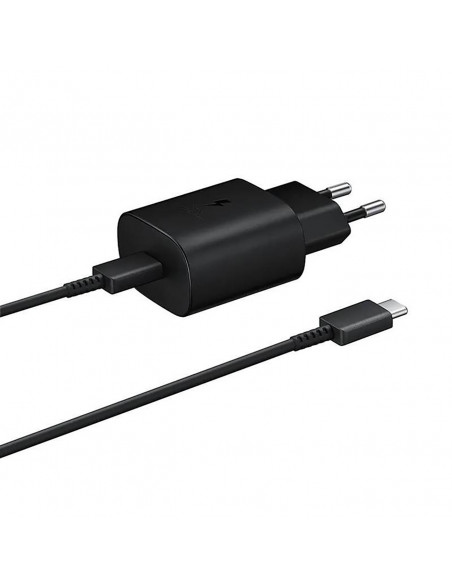 
„Samsung USB-C“ 25 W sieninis įkroviklis su USB-C laidu – juodas

