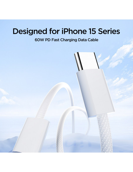 
„Ben“ serijos USB-C 60W 1m laidas – baltas
