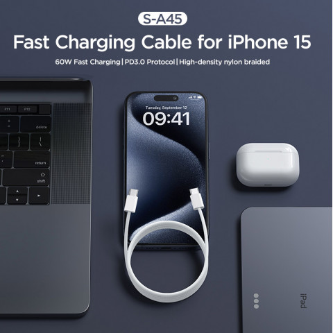 
„Ben“ serijos USB-C 60W 1m laidas – baltas
