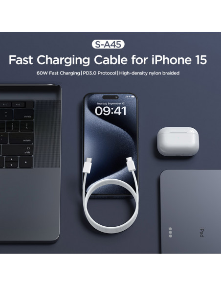 
„Ben“ serijos USB-C 60W 1m laidas – baltas
