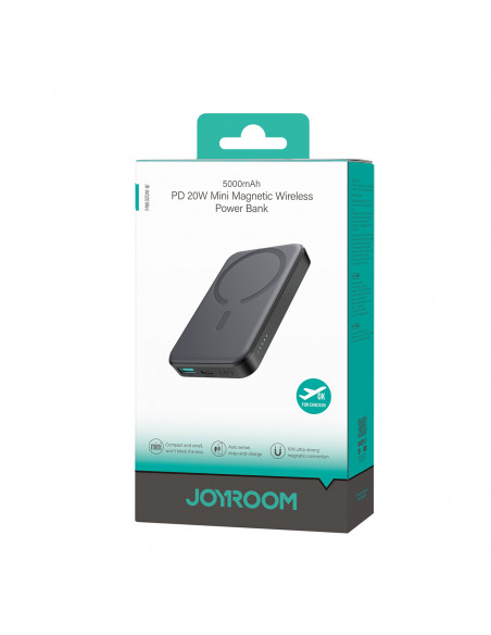 
5000mAh USB-A USB-C 20W indukcinė išorinė baterija su USB-C laidu – juoda
