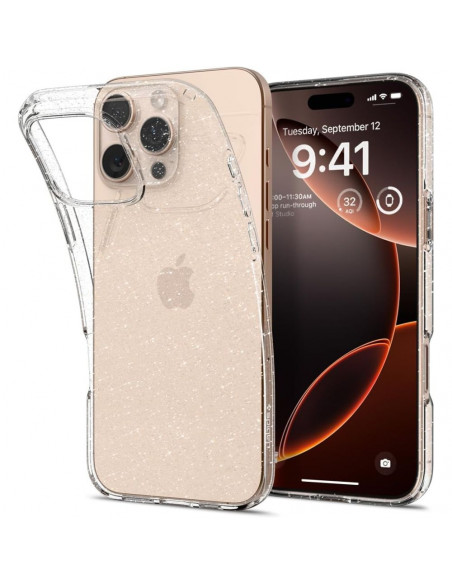 
Skystųjų kristalų dėklas, skirtas „iPhone 16 Pro Max“ – skaidrus ir blizgus
