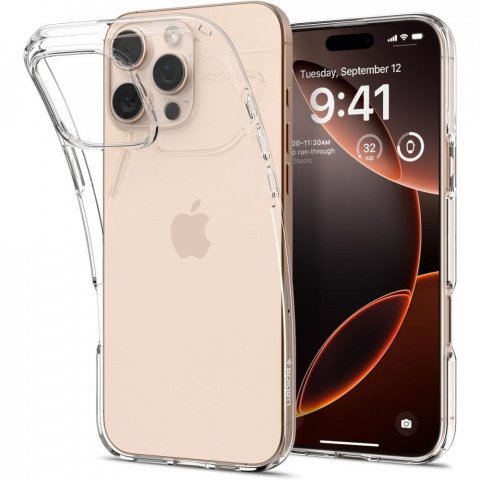 
iPhone 16 Pro Max skystųjų kristalų dėklas – skaidrus
