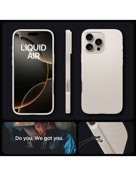 
„iPhone 16 Pro Max“ dėklas su skystu oru – titano spalvos
