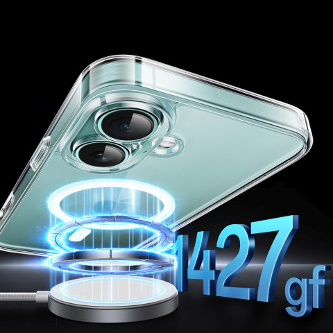 
Elegantiškas skaidrus magnetinis dėklas „iPhone 16 Plus“ su „MagSafe“ – permatomas
