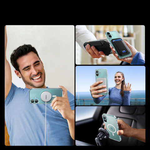 
Elegantiškas skaidrus magnetinis dėklas „iPhone 16 Plus“ su „MagSafe“ – permatomas
